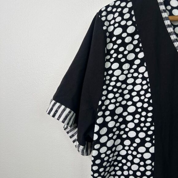 Parsley & Sage Boho Patchwork Top L Black White Polka Dot Stripe Artsy Button - Picture 4 of 11